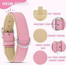 Load image into Gallery viewer, Riparo Genuine Leather Padded Dog Collar - Pink