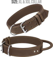 Load image into Gallery viewer, Dog Collar - Genuine Leather Dog Collars with Traffic Handle - Heavy Duty Hardware for Large and Extra Large Dog Breeds - Brown