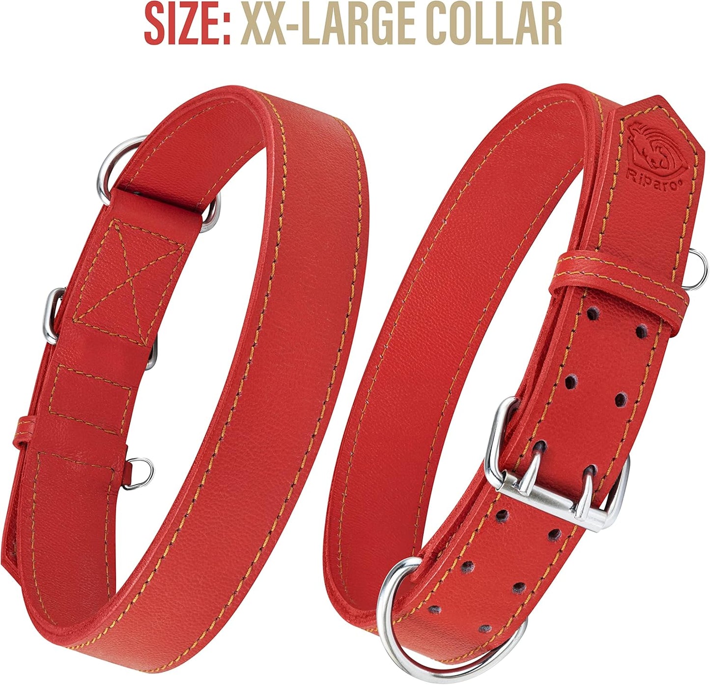 Dog Collar - Genuine Leather Dog Collar - Heavy Duty Hardware for Large and Extra Large Dog Breeds - Red