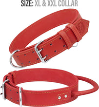 Load image into Gallery viewer, Dog Collar - Genuine Leather Dog Collars with Traffic Handle - Heavy Duty Hardware for Large and Extra Large Dog Breeds - Red