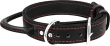 Load image into Gallery viewer, Dog Collar - Genuine Leather Dog Collars with Traffic Handle - Heavy Duty Hardware for Large and Extra Large Dog Breeds - Black/Red Thread