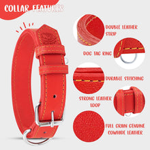 Load image into Gallery viewer, Dog Collar - Genuine Leather Dog Collars with Traffic Handle - Heavy Duty Hardware for Large and Extra Large Dog Breeds - Red