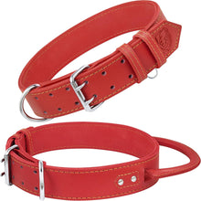 Load image into Gallery viewer, Dog Collar - Genuine Leather Dog Collars with Traffic Handle - Heavy Duty Hardware for Large and Extra Large Dog Breeds - Red