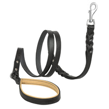 Load image into Gallery viewer, Riparo Heavy Duty Leather Braided Dog Leash with 2 Handles,Padded Traffic Handle for Extra Control, 6 Foot Dog Training Walking Leashes for Medium Large Dogs - Black