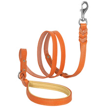 Load image into Gallery viewer, Riparo Heavy Duty Leather Braided Dog Leash with 2 Handles,Padded Traffic Handle for Extra Control, 6 Foot Dog Training Walking Leashes for Medium Large Dogs - Orange