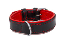 Load image into Gallery viewer, Riparo Genuine Leather Padded Dog Collar - Black/Red Thread