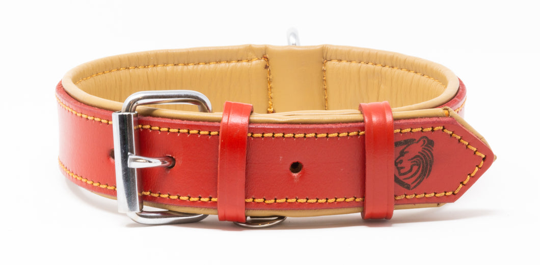 Riparo Genuine Leather Padded Dog Collar - Red