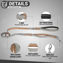 Load image into Gallery viewer, Riparo Heavy Duty Leather Braided Dog Leash with 2 Handles,Padded Traffic Handle for Extra Control, 6 Foot Dog Training Walking Leashes for Medium Large Dogs - Grey
