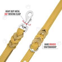 Load image into Gallery viewer, Riparo Heavy Duty Leather Braided Dog Leash with 2 Handles,Padded Traffic Handle for Extra Control, 6 Foot Dog Training Walking Leashes for Medium Large Dogs - Camel