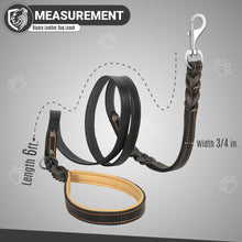Load image into Gallery viewer, Riparo Heavy Duty Leather Braided Dog Leash with 2 Handles,Padded Traffic Handle for Extra Control, 6 Foot Dog Training Walking Leashes for Medium Large Dogs - Black/Orange Thread