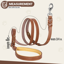Load image into Gallery viewer, Riparo Heavy Duty Leather Braided Dog Leash with 2 Handles,Padded Traffic Handle for Extra Control, 6 Foot Dog Training Walking Leashes for Medium Large Dogs - Brown