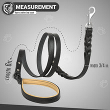 Load image into Gallery viewer, Riparo Heavy Duty Leather Braided Dog Leash with 2 Handles,Padded Traffic Handle for Extra Control, 6 Foot Dog Training Walking Leashes for Medium Large Dogs - Black