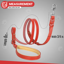 Load image into Gallery viewer, Riparo Heavy Duty Leather Braided Dog Leash with 2 Handles,Padded Traffic Handle for Extra Control, 6 Foot Dog Training Walking Leashes for Medium Large Dogs - Red