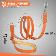 Load image into Gallery viewer, Riparo Heavy Duty Leather Braided Dog Leash with 2 Handles,Padded Traffic Handle for Extra Control, 6 Foot Dog Training Walking Leashes for Medium Large Dogs - Orange
