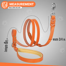 Load image into Gallery viewer, Riparo Heavy Duty Leather Braided Dog Leash with 2 Handles,Padded Traffic Handle for Extra Control, 6 Foot Dog Training Walking Leashes for Medium Large Dogs - Orange