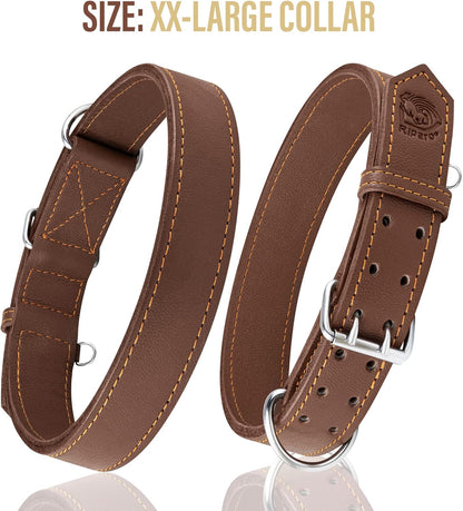 Dog Collar - Genuine Leather Dog Collar - Heavy Duty Hardware for Large and Extra Large Dog Breeds - Brown