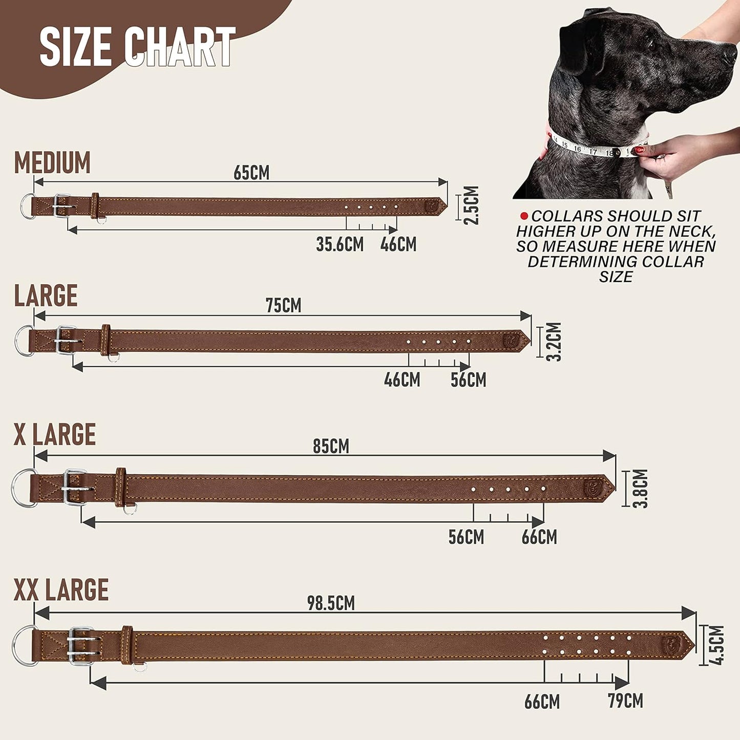 Dog Collar - Genuine Leather Dog Collar - Heavy Duty Hardware for Large and Extra Large Dog Breeds - Brown