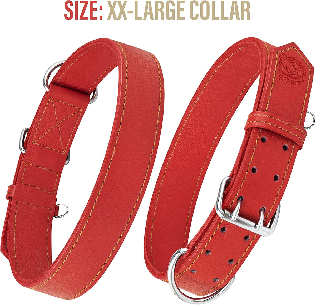 Dog Collar - Genuine Leather Dog Collar - Heavy Duty Hardware for Large and Extra Large Dog Breeds - Red