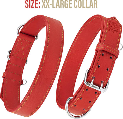 Dog Collar - Genuine Leather Dog Collar - Heavy Duty Hardware for Large and Extra Large Dog Breeds - Red
