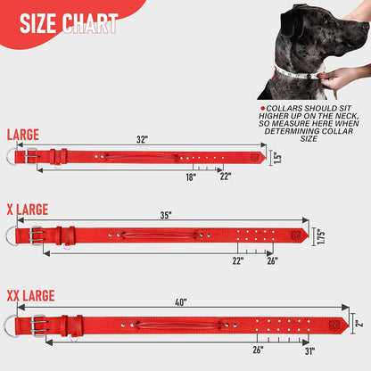 Dog Collar - Genuine Leather Dog Collars with Traffic Handle - Heavy Duty Hardware for Large and Extra Large Dog Breeds - Red