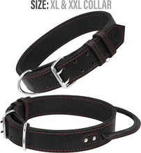 Load image into Gallery viewer, Dog Collar - Genuine Leather Dog Collars with Traffic Handle - Heavy Duty Hardware for Large and Extra Large Dog Breeds - Black/Red Thread
