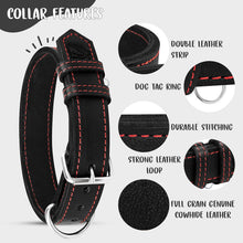 Load image into Gallery viewer, Dog Collar - Genuine Leather Dog Collars with Traffic Handle - Heavy Duty Hardware for Large and Extra Large Dog Breeds - Black/Red Thread
