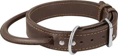 Dog Collar - Genuine Leather Dog Collars with Traffic Handle - Heavy Duty Hardware for Large and Extra Large Dog Breeds - Brown