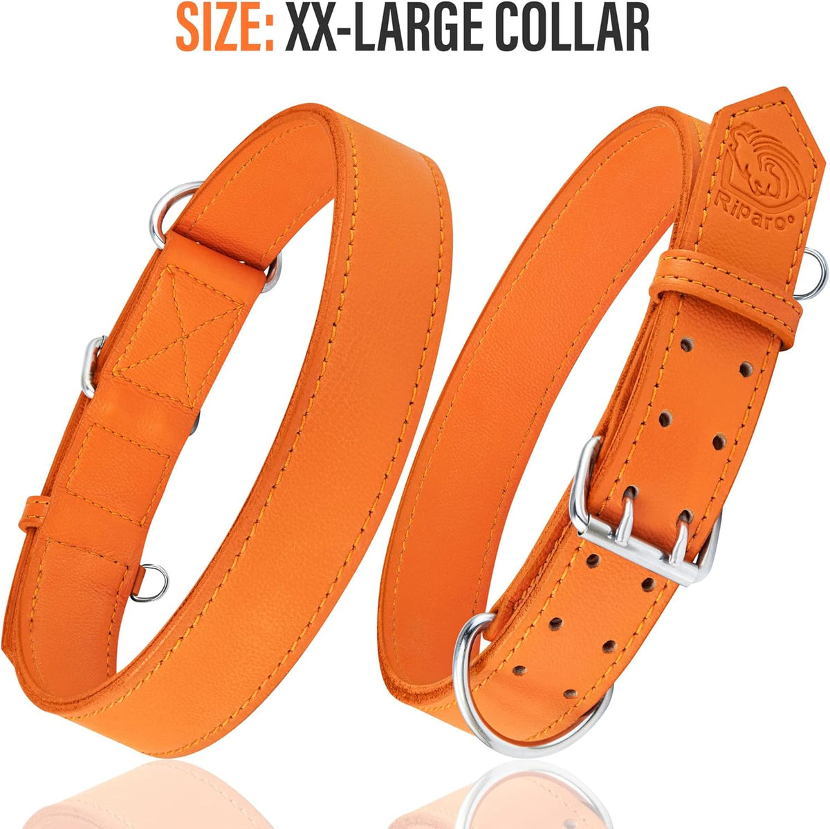 Dog Collar - Genuine Leather Dog Collar - Heavy Duty Hardware for Large and Extra Large Dog Breeds - Orange