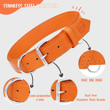 Load image into Gallery viewer, Dog Collar - Genuine Leather Dog Collar - Heavy Duty Hardware for Large and Extra Large Dog Breeds - Orange
