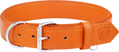 Dog Collar - Genuine Leather Dog Collar - Heavy Duty Hardware for Large and Extra Large Dog Breeds - Orange