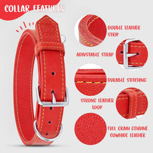 Load image into Gallery viewer, Dog Collar - Genuine Leather Dog Collar - Heavy Duty Hardware for Large and Extra Large Dog Breeds - Red
