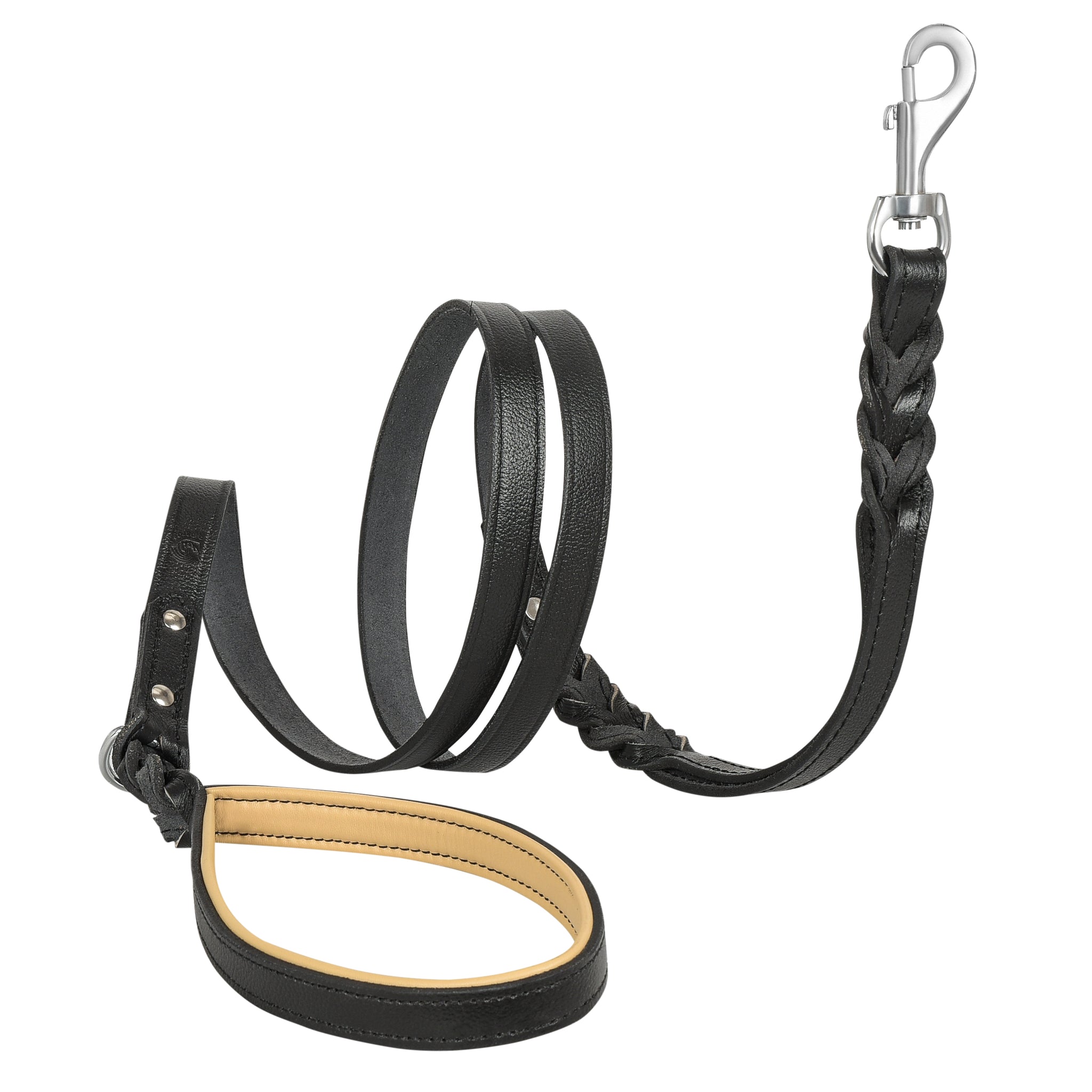 Riparo Heavy Duty Leather Braided Dog Leash with 2 Handles Padded Traf RiparoCollars