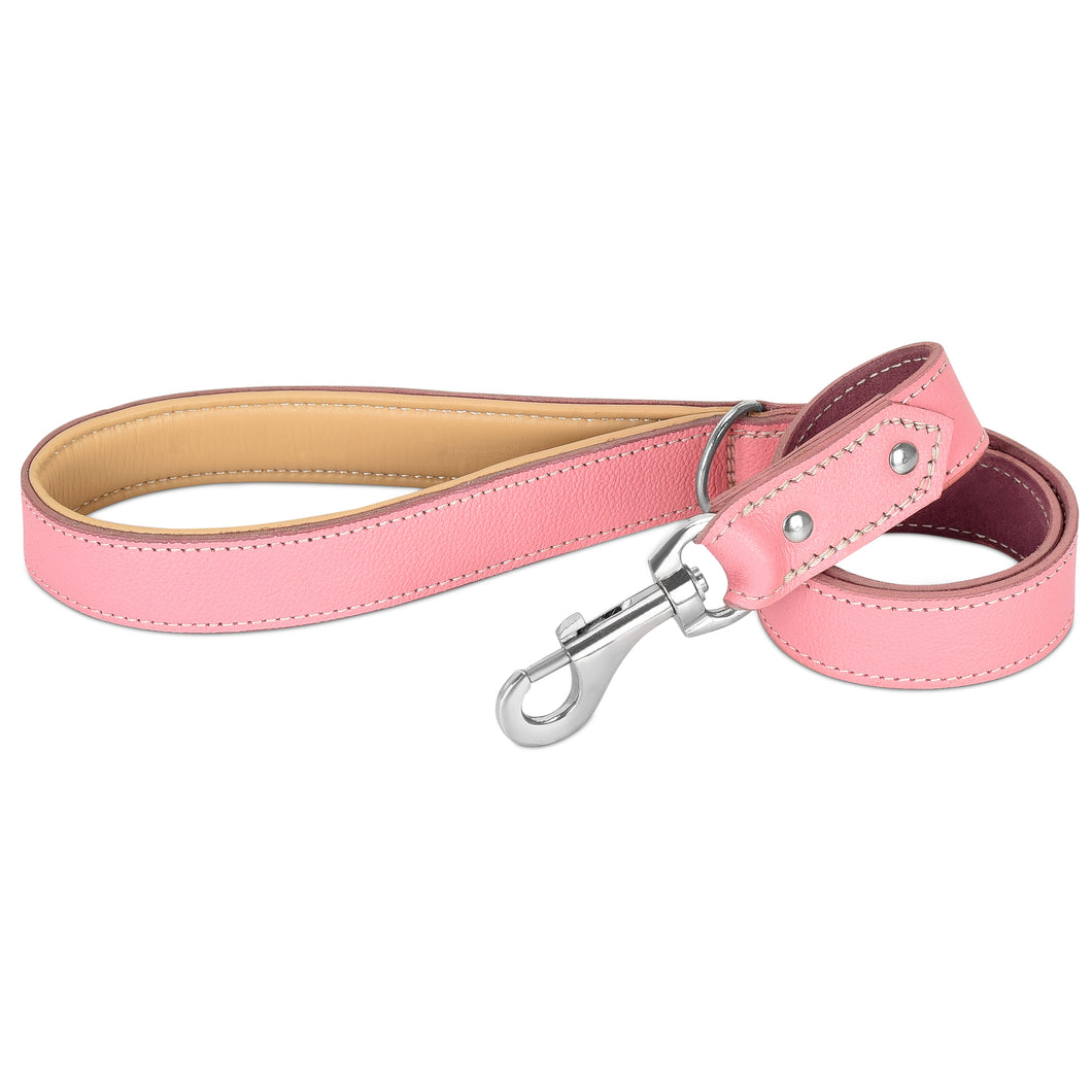 Riparo Heavy Duty Leather Dog Leash with Padded Handle, 3FT Long Dog Lead, 1.25IN Wide Dog Training Walking Leashes for Medium Large Dogs - Pink