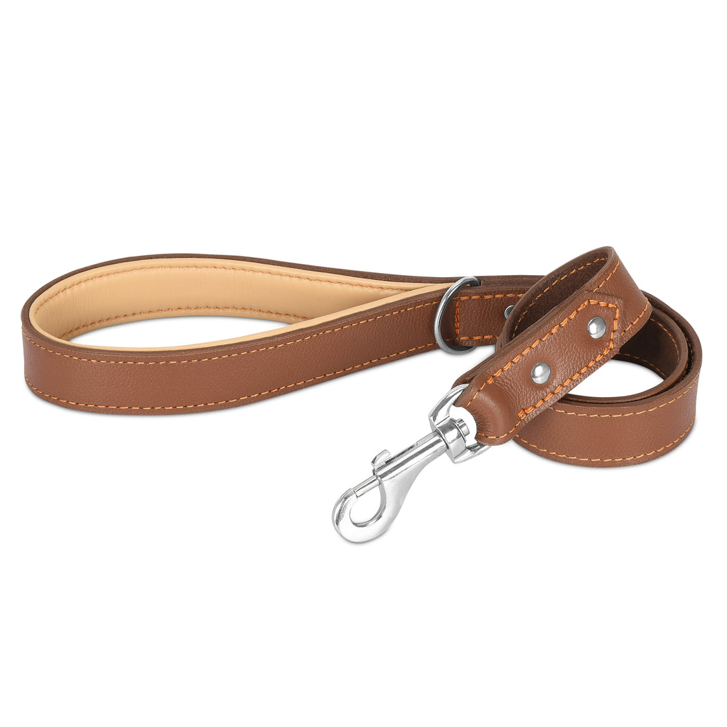 Riparo Heavy Duty Leather Dog Leash with Padded Handle, 3FT Long Dog Lead, 1.25IN Wide Dog Training Walking Leashes for Medium Large Dogs - Brown