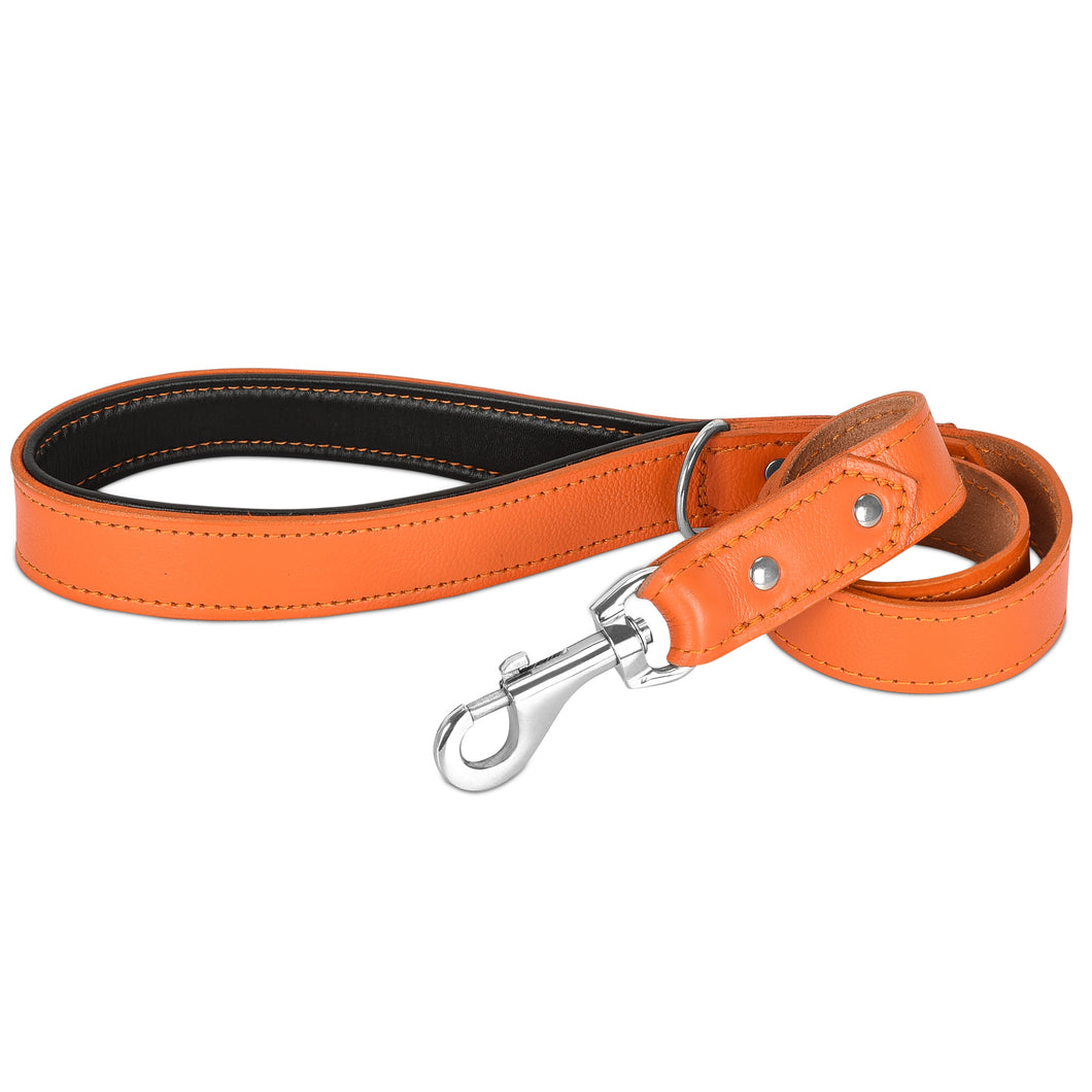 Riparo Heavy Duty Leather Dog Leash with Padded Handle, 3FT Long Dog Lead, 1.25IN Wide Dog Training Walking Leashes for Medium Large Dogs - Orange