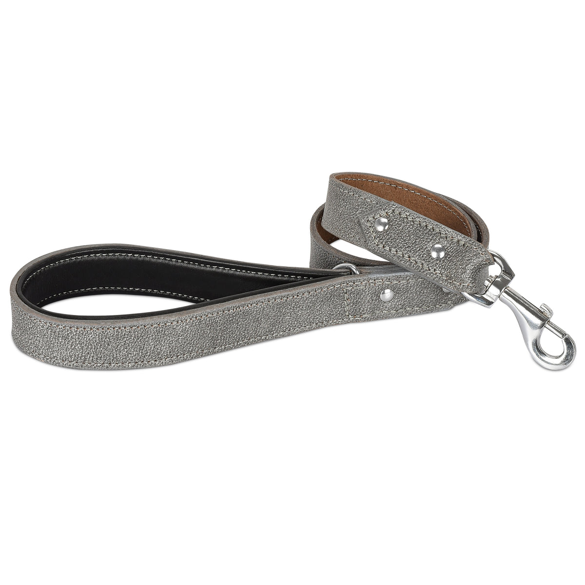Riparo Heavy Duty Leather Dog Leash with Padded Handle, 3FT Long Dog Lead, 1.25IN Wide Dog Training Walking Leashes for Medium Large Dogs - Grey