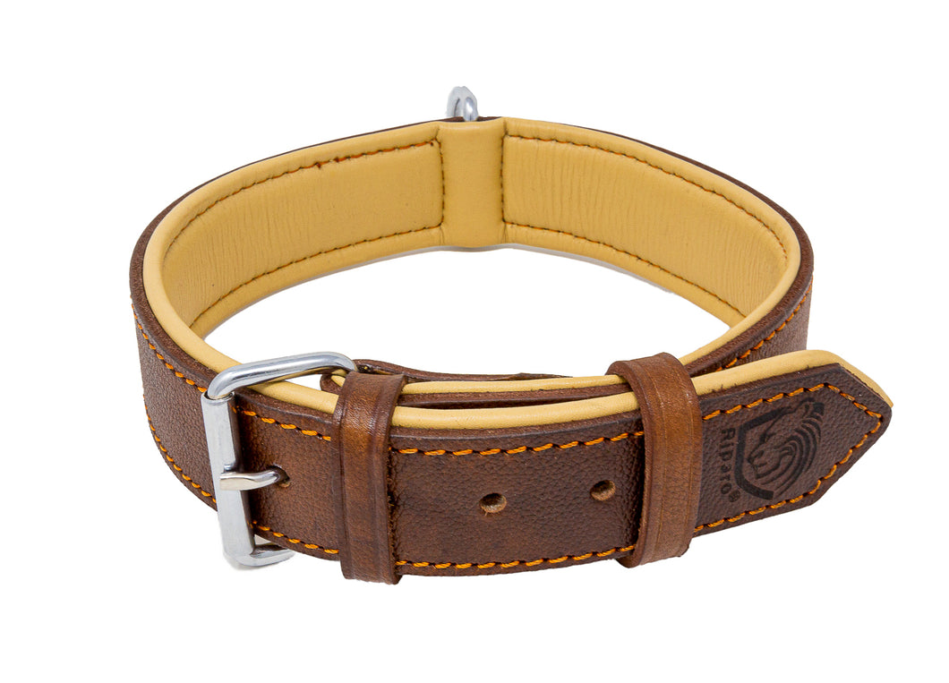 Riparo Genuine Leather Padded Dog Collar - Brown