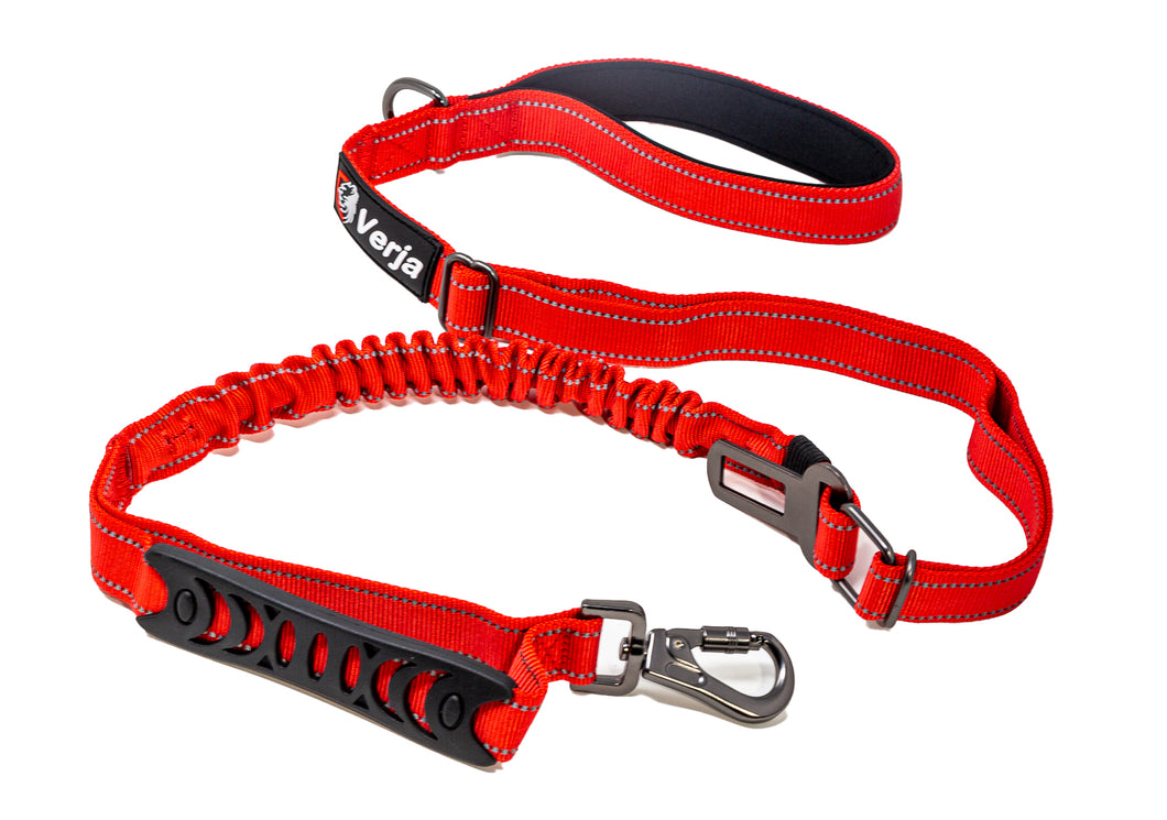 Dog Leash with Padded Handle, Multifunctional Dog Leashes for Medium & Large Dogs with Car Seat Belt, Reflective Threads, 4-6 FT Bungee Dog Leash - Red
