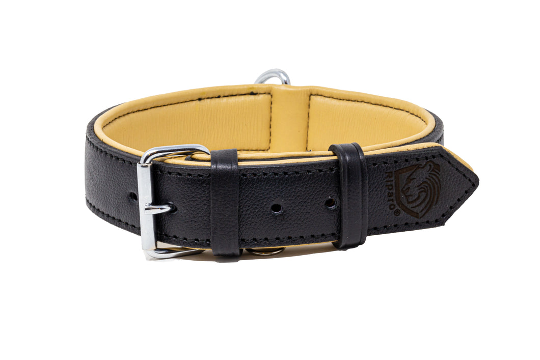 Riparo Genuine Leather Padded Dog Collar - Black