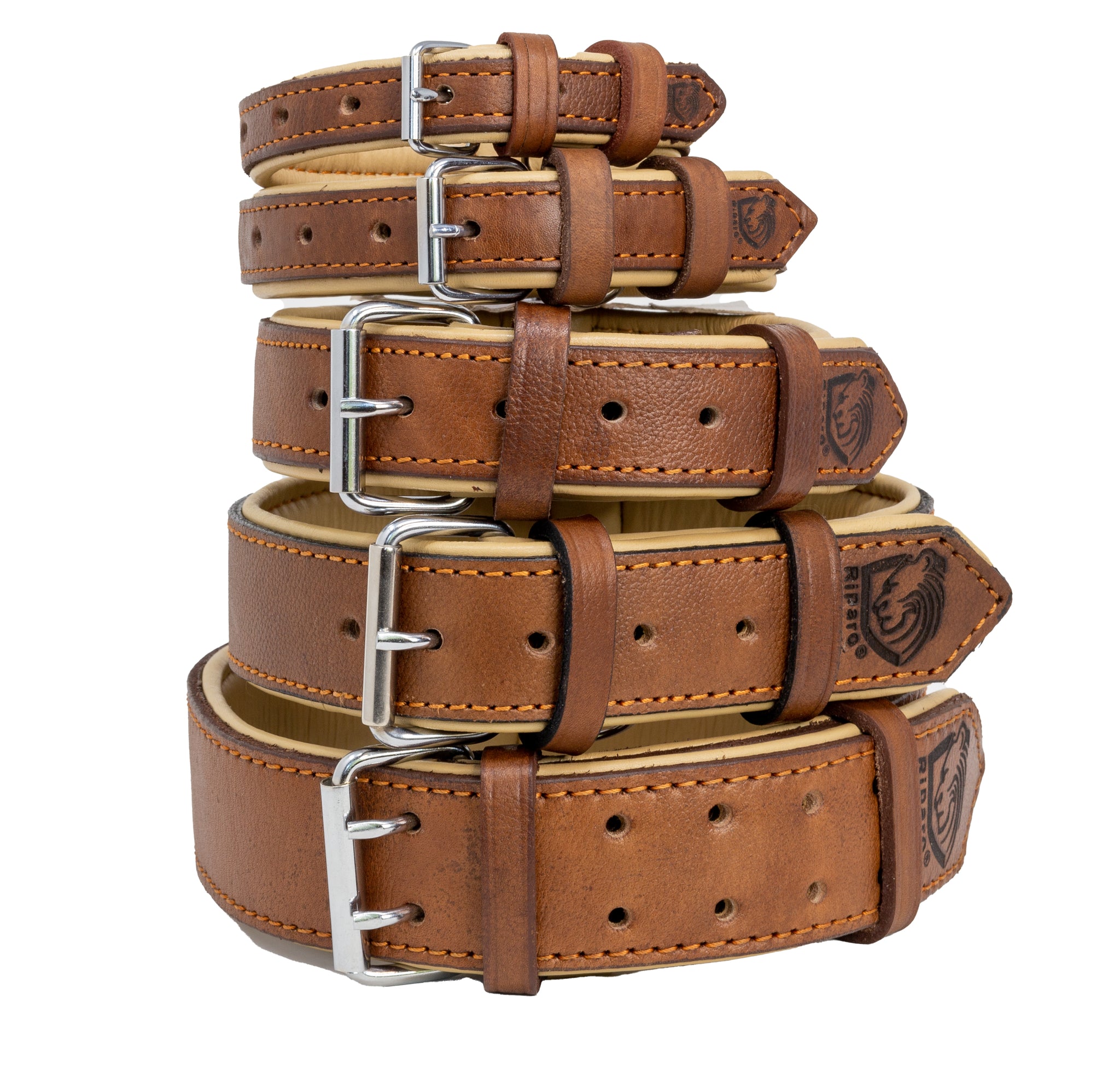 Riparo Genuine Leather Padded Dog Collar – Heavy Duty K-9, Adjustable – Red