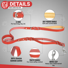 Load image into Gallery viewer, Riparo Heavy Duty Leather Braided Dog Leash with 2 Handles,Padded Traffic Handle for Extra Control, 6 Foot Dog Training Walking Leashes for Medium Large Dogs - Red
