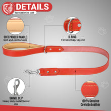Load image into Gallery viewer, Riparo Heavy Duty Leather Dog Leash with Padded Handle, 3FT Long Dog Lead, 1.25IN Wide Dog Training Walking Leashes for Medium Large Dogs - Red
