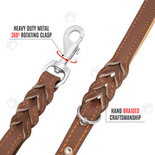 Load image into Gallery viewer, Riparo Heavy Duty Leather Braided Dog Leash with 2 Handles,Padded Traffic Handle for Extra Control, 6 Foot Dog Training Walking Leashes for Medium Large Dogs - Brown

