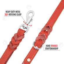 Load image into Gallery viewer, Riparo Heavy Duty Leather Braided Dog Leash with 2 Handles,Padded Traffic Handle for Extra Control, 6 Foot Dog Training Walking Leashes for Medium Large Dogs - Red
